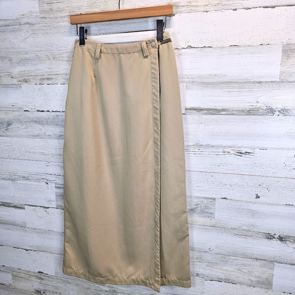 VTG Royal Robbins Women Khaki Chino Wrap Midi Skirt 6 Academia Neutral Essential - Picture 3 of 11